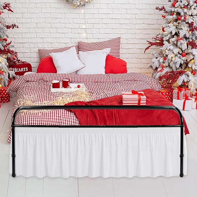 Biscaynebay Wrap Around Bed Skirts with Split Corners for Queen Beds 25" Drop, White Adjustable Elastic Dust Ruffles Easy Fit Wrinkle & Fade Resistant Silky Luxurious Fabric Machine Washable