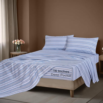 ZOYER 100% Cotton Sheets – King Size Percale Bedding, Cooling & Breathable, Durable with a Crisp, Soft & Comfortable Feel, 16" Deep Pocket, 4-Piece Set, Nautica Herringbone