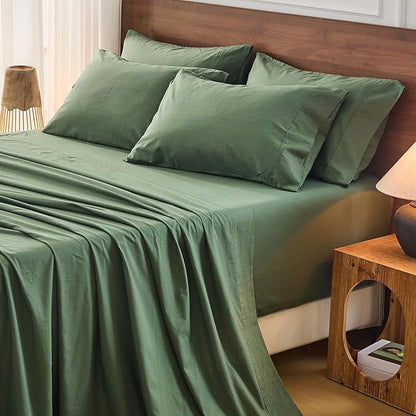 Bedlifes 100% French Flax Linen Sheets Set King Size - 6 Piece Extra Deep Pocket 18-24",Soft Breathable King Bed Sheets with Temperature Regulating & Moisture-Wicking(Forest Green