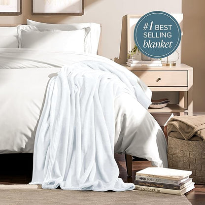 Bare Home Fleece Blanket - Full/Queen - Ultra-Soft Lightweight for Bed, Sofa, and Couch - Luxury Microplush - Cozy Warm Blanket (Full/Queen, White)