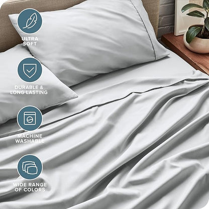 Bare Home California King Sheet Set - 1800 Ultra-Soft Microfiber Cal King Bed Sheets - Double Brushed - Deep Pockets - Easy Fit - 4 Piece Set - Bed Sheets (California King, French Grey)