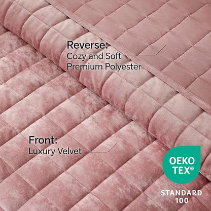 BEDELITE Velvet Quilt Set King Size - Luxury Velvet Comforter Bedding Set 3 Pieces, Lightweight Soft Cozy Rose Pink Oversized Bedspread Coverlet for All Seasons with 2 Pillow Shams
