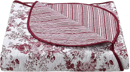 Wonderful 100% Cotton Red Floral Bedspread Set Queen Size, Quilt Bedding Sets with Pillow Shams, 3 Pieces Botanical Coverlet Set, Quilted Blanket Bed Cover for All Season, 102"x118"