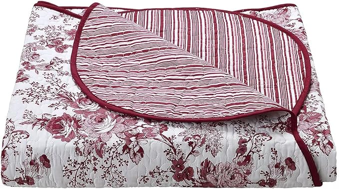 Wonderful 100% Cotton Red Floral Bedspread Set King Size, Quilt Bedding Sets with Pillow Shams, 3 Pieces Botanical Coverlet Set, Quilted Blanket Bed Cover for All Season, 120"x118"