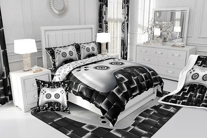 Erosebridal Kids Gaming Bedding Sets for Boys King Black White Gamer Comforter Set Geometric Checkered Game Console Bedding Set for Teen Youth Men 3D Video Game Gamepad Quilt Duvet 3 Piece