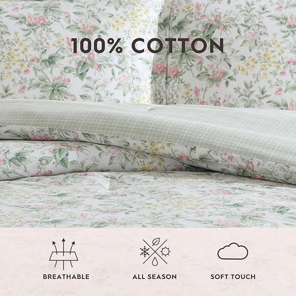 Laura Ashley - Twin Comforter Set, Super Soft Cotton Bedding with Matching Sham, Botanical Design, Vintage Bed Essentials (Bramble Floral Pink, Twin)