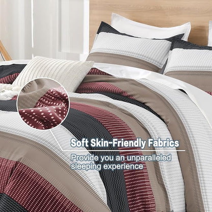 Litanika Full Comforter Set Red Black - 3 Pieces Lightweight Fluffy Bedding Comforter Sets, All Season Down Alternative Comforter (1 Comforter, 2 Pillowcases)