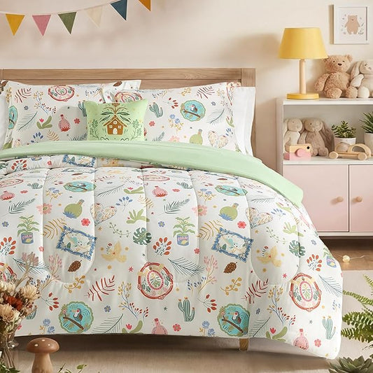 Kids Comforter Set Full Size for Girls, Forest Friends Bedding Set 1 Comforter, 1 Decor Pillow, 2 Pillow Shams