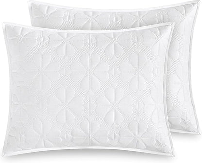 kate spade new york Spade Floral 3-Piece King Quilt Bedding Set, 100% Cotton Sateen Reversible Cover, All Season Warmth Bedding, Machine Washable, Bright White