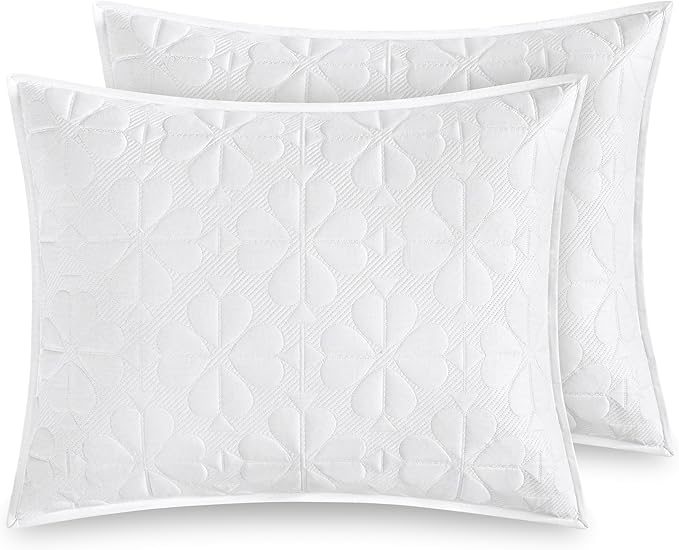kate spade new york Spade Floral 2-Piece Twin Quilt Bedding Set, 100% Cotton Sateen Reversible Cover, All Season Warmth Bedding, Machine Washable, Bright White