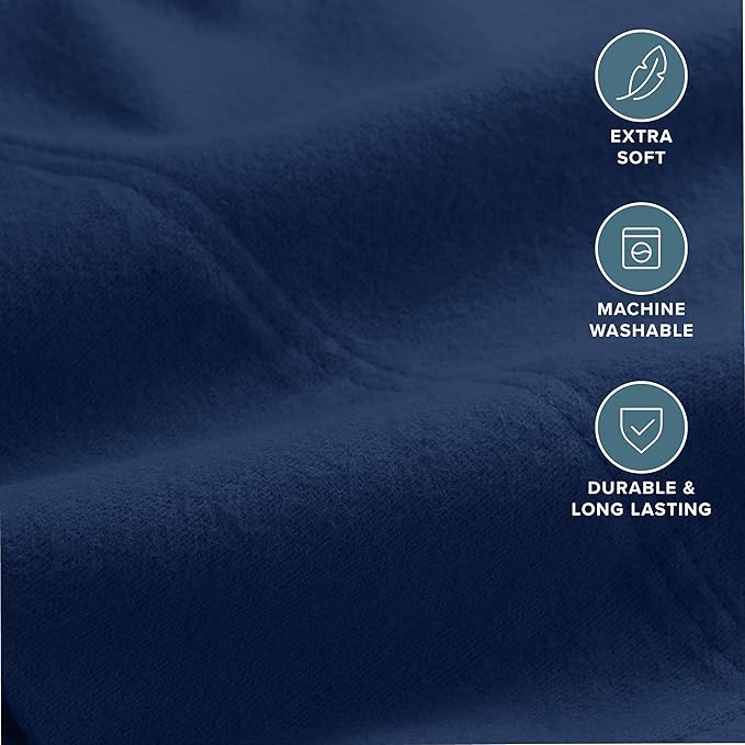 Bare Home Flannel King Pillowcases Set of 2-100% Cotton - Velvety Soft & Cozy - Double Brushed Heavyweight Flannel Pillowcases (King Pillowcase Set of 2, Dark Blue)