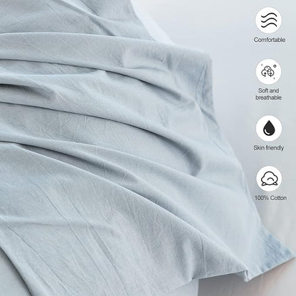 MooMee Bedding Pillowcases Pack of 2 100% Washed Cotton Linen Like Textured Breathable Durable Soft Comfy (Heathered Cornflower Blue, Standard)