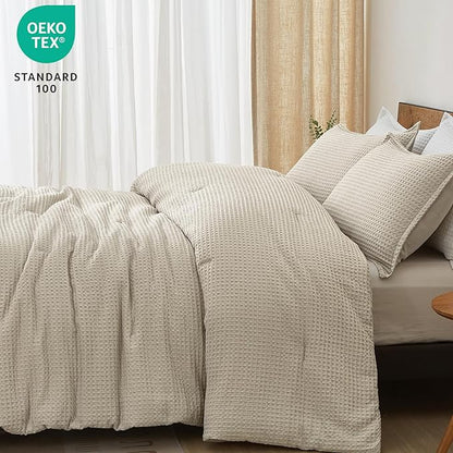 PHF Ultra Soft Waffle Weave Comforter Set California King Size, 3 Pieces Lightweight Breathable Comfy Bedding Set, Comfy Textured 1 Comforter with 2 Pillow Shams, Linen