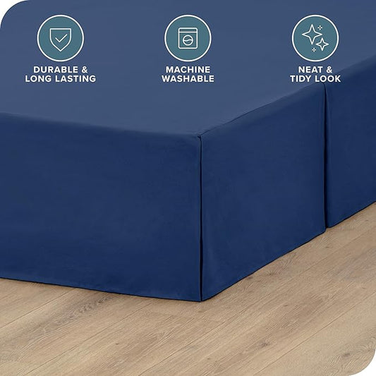 Bare Home California King Bed Skirt - 15-Inch Tailored Drop Easy Fit - Bed Skirt for Cal King Beds - Center & Corner Pleats (Cal King, Dark Blue)