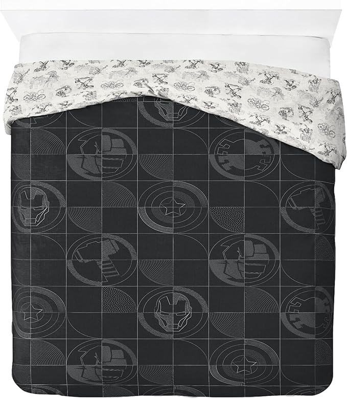 Jay Franco Kids Duvet Cover Set with Sham & Pillowcase – Ultra-Soft Bedding for Room Decor, Cover ONLY Comforter NOT Included, Black - Marvel Comics, 3 Piece Queen