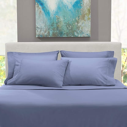 Hearth & Harbor Luxury Soft 6 Piece Bed Sheet Set Extra Deep Pocket Fitted Sheets Fits Mattress up to 21", Double Brushed Bedding, Split King Size, Steel Blue