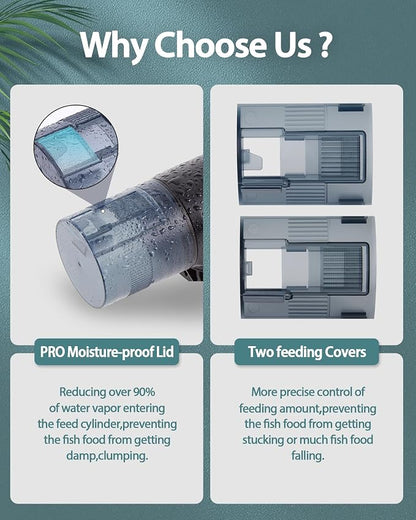 Automatic Fish Feeder Dispenser for Aquarium: 200ml Large Capacity Auto Feeders for Small Tank Turtle Betta Koi - Battery Food Feeding Timer for Flakes Pellet Vacation Weekend Day