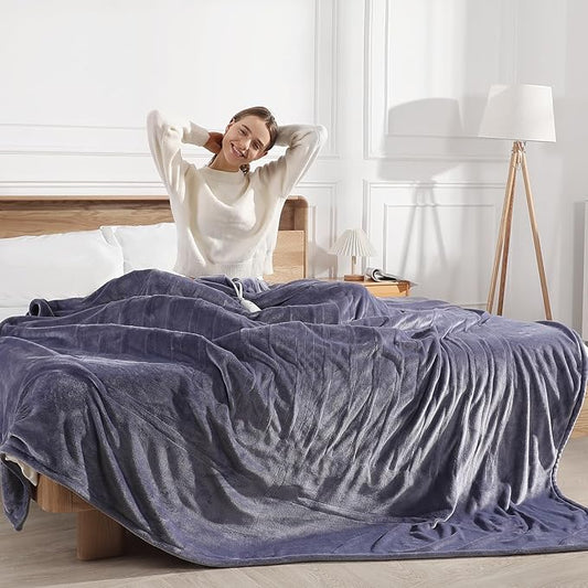Heated Blanket King Size Electric Blanket 100''X90'' - Fast Heating Blanket Ultra Soft Flannel, Dual Controllers with 5 Heat Levels & 10 Hrs Timer, Machine Washable King Heated Blanket, Purple