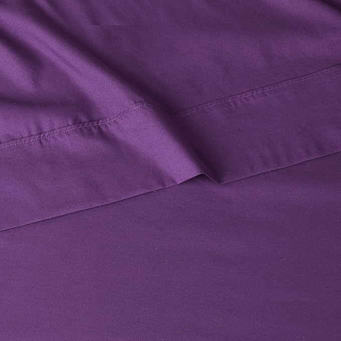 Amazon Basics Lightweight Super Soft, Comfortable, Breathable, Wrinkle Resistant Microfiber 4 Piece Bed Sheet Set with 14-Inch Deep Pockets, Queen, Plum, Solid