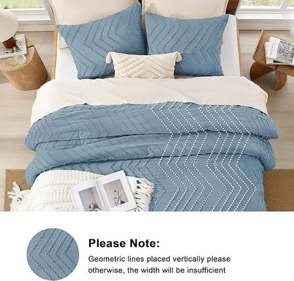 Litanika Grayish Blue Full Comforter Sets, Lightweight Fluffy Bedding Comforter Sets for Bed, 3 Pieces Down Alternative Comforter Bed Set Gift Choice (79x90Inches, 1 Comforter and 2 Pillow Shams)