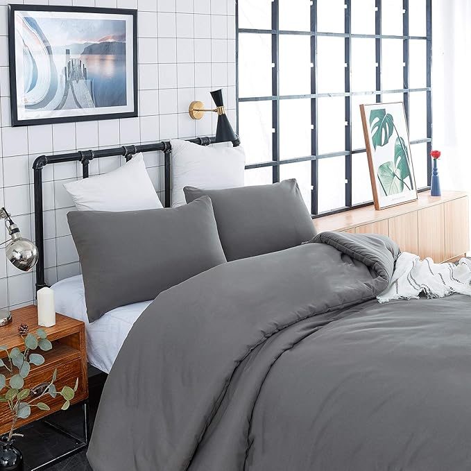 CLOTHKNOW Dark Grey Comforter Set California King Gray Bedding Comforter Sets Soft Grey Comforter Men Women Comforter with 2 x Pillow Cases