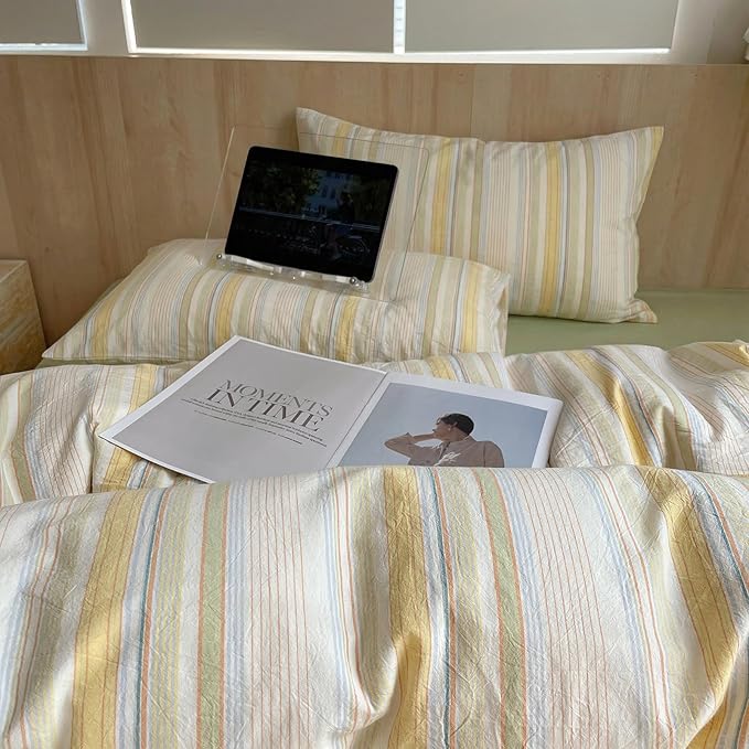 EAVD Striped Duvet Cover Full Size Colorful Soft Washed Cotton Bedding Set 3 Pieces Pinstriped Bedding Set with 2 Pillowcases Modern Farmhouse Geometric Duvet Cover with Zipper Closure