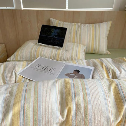 EAVD Striped Duvet Cover Full Size Colorful Soft Washed Cotton Bedding Set 3 Pieces Pinstriped Bedding Set with 2 Pillowcases Modern Farmhouse Geometric Duvet Cover with Zipper Closure