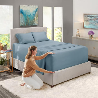 Nestl Twin XL Size Sheet Set, 4 Piece Extra Deep Pocket (18-24 inches), Microfiber, Hotel Luxury, Soft, Breathable, Wrinkle-Free, Easy to Care, Stone Blue