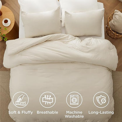 Bedsure California King Comforter Set, Cream Soft Prewashed Bedding for All Seasons, 3 Pieces GentleSoft™ Bed Set, 1 Lightweight Comforter (104"x96") and 2 Pillowcases (20"x36")