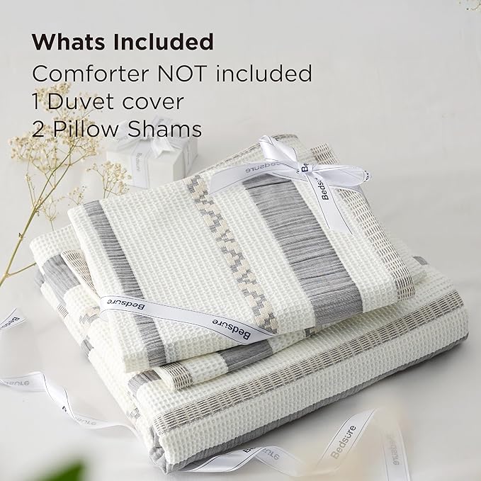 Bedsure Waffle Weave Duvet Cover King - 100% Cotton Boho Duvet Cover with 2 Pillowcases - Cream White Textured Comforter Cover with Zipper Closure (King, 104"x90")