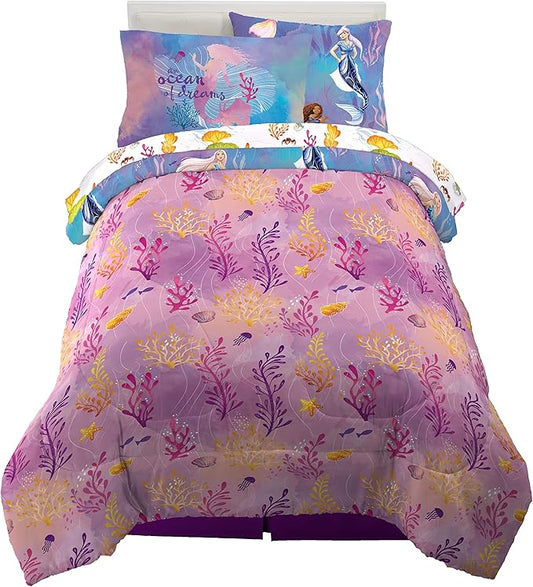 Disney's The Little Mermaid Ariel Live Action Movie Kids Bedding Super Soft Comforter and Sheet Set with Sham, Twin, (100% Official Licensed Product) By Franco