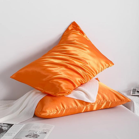 NTBAY 12 Pack Satin King Pillowcases for Hair and Skin, Luxurious and Silky Pillow Cases with Envelope Closure, 20 x 36 Inches, Orange