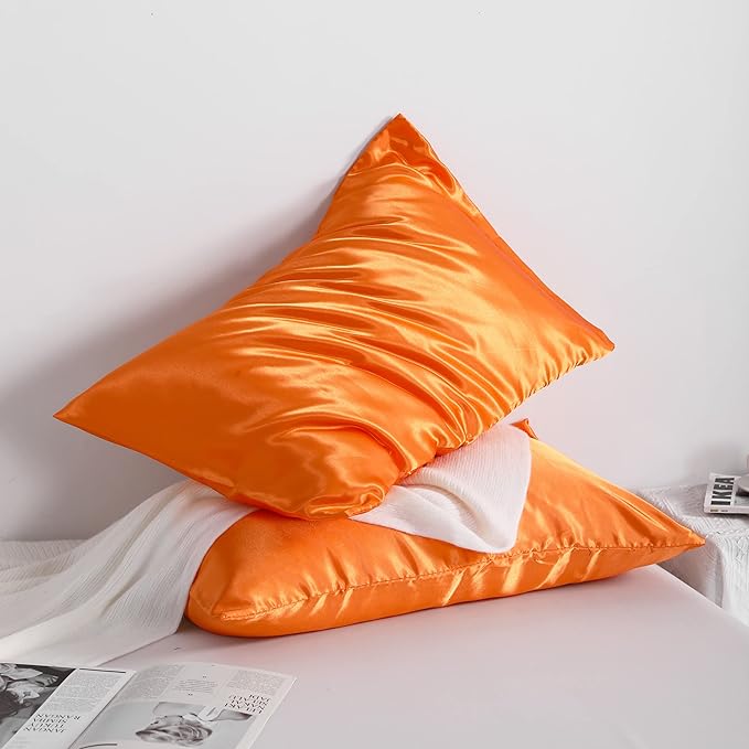 NTBAY 2 Pack Satin Standard Pillowcases for Hair and Skin, Luxurious and Silky Pillow Cases with Envelope Closure, 20x26 Inches, Orange