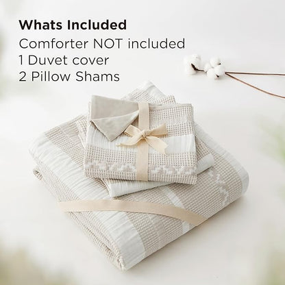 Bedsure Waffle Weave Duvet Cover King - 100% Cotton Boho Duvet Cover with 2 Pillowcases - Linen Color Textured Comforter Cover with Zipper Closure (King, 104"x90")