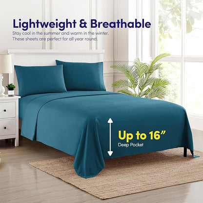 1500 Supreme Collection Twin Sheet Sets Teal - 3 Piece Bed Sheets and Pillowcase Set for Twin Mattress - Extra Soft, Elastic Corner Straps, Deep Pocket Sheets, Twin Teal