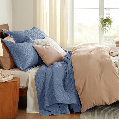 Bedsure Quilts King Size - Lightweight Bedspreads King Size with Basket Weave Pattern, Soft Quilt Bedding Set, Mineral Blue Comforter Set Coverlet for All Seasons with 2 Pillow Shams (106" x 96") | Skin-Friendly Soft, All-Season Comfort, Breathable, Li...