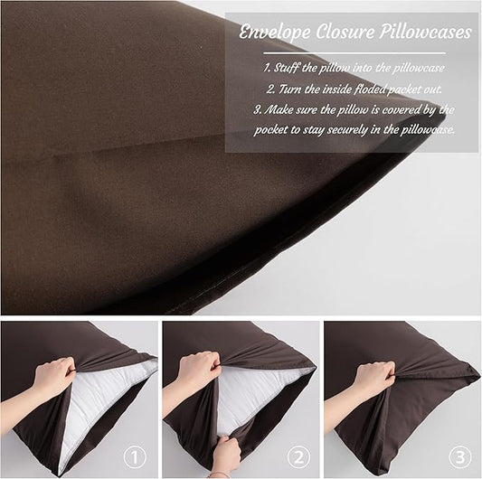 NTBAY Body Pillow Cases Set of 2, 2 Pack Brushed Microfiber 20x54 Inches, Soft, Wrinkle, Fade, Stain Resistant Dark Brown Pillow Cases with Envelope Closure