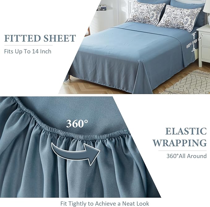 Drucon Blue Paisley Comforter Set Queen,7 Pieces Bed in a Bag Comforter Boho Paisley Pattern Bedding Set Soft Microfiber(1 Comforter,1 Flat Sheet, 1 Fitted Sheet,2 Pillowcases, 2 Pillow Shams)