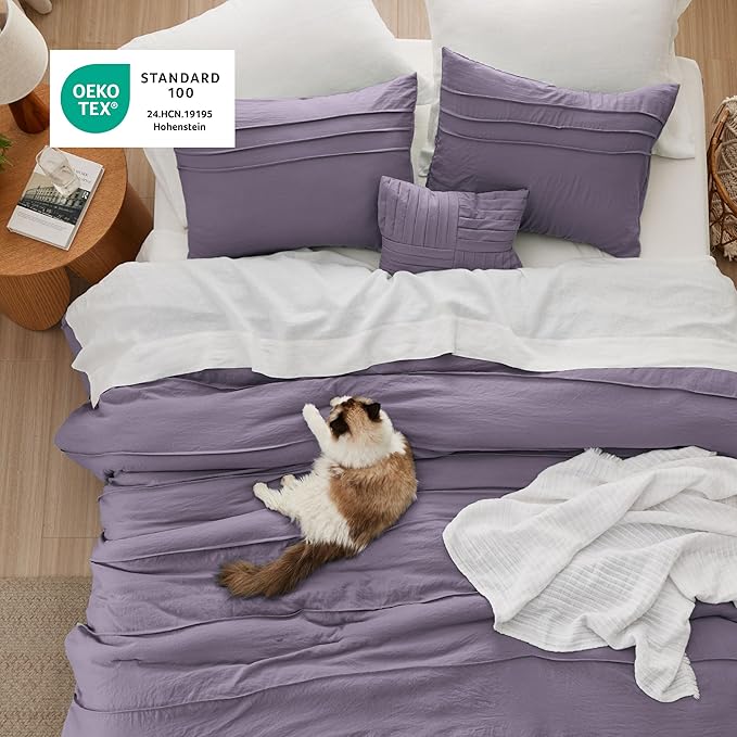 Bedsure Full Comforter Set - 4 Pieces Pinch Pleat Bed Set, Purple Boho Bedding for All Season, 1 Soft Comforter, 2 Pillowcases, 1 Decorative Pillow