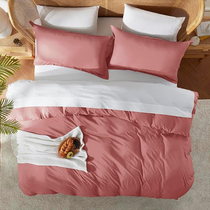 Nestl Pink Clay Duvet Cover King Size - Soft Double Brushed King Duvet Cover Set, 3 Piece, with Button Closure, 1 Duvet Cover 104x90 inches and 2 Pillow Shams