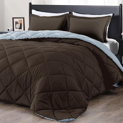 downluxe King Size Comforter Set - Brown and Blue King Comforter, Soft Bedding Sets for All Seasons -3 Pieces - 1 Comforter (104"x92") and 2 Pillow Shams(20"x36")