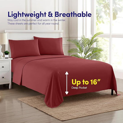 1500 Supreme Collection King Sheet Sets Burgundy - Luxury Hotel Bed Sheets and Pillowcase Set for King Mattress - Extra Soft, Elastic Corner Straps, Deep Pocket Sheets, King Burgundy
