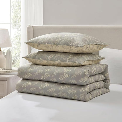 Nestl Queen Comforter Set - Grey Bed in a Bag Queen Size, 3 Pieces Reversible Bed Set, Soft Floral Bedding Set, All Season Botanical Comforters with Pillow Shams