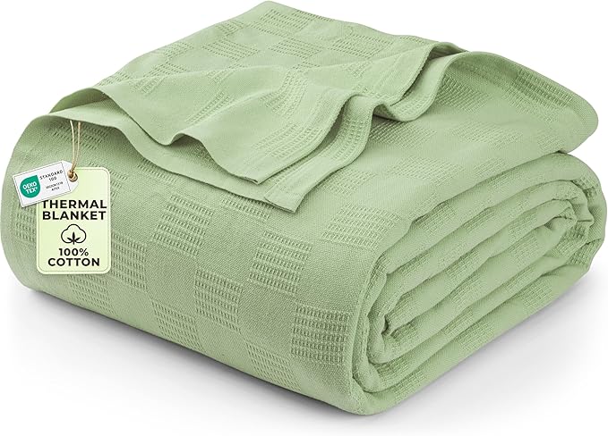 Utopia Bedding Sage Green 100% Cotton Blanket [Queen Size - 90x90 Inch] Lightweight, Soft and Breathable Thermal Blanket for All Seasons