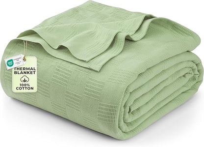 Utopia Bedding Sage Green 100% Cotton Blanket [Queen Size - 90x90 Inch] Lightweight, Soft and Breathable Thermal Blanket for All Seasons