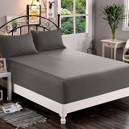 Elegant Comfort 1500 Premium Quality Fitted Sheet Ultra Soft 18-24 Inch Extra Deep Pocket - Single Fitted Sheet for High Mattress - Wrinkle Free with Smart Storage Pockets, Full, Gray