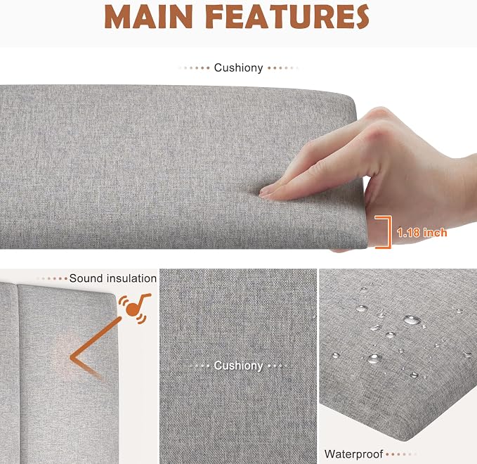 IFNOW Wall Mounted Headboard, Peel and Stick Panels, Medium Gray, Queen | 3D Soundproof Acoustic Padding, Reusable and Removable Tufted fabric Bed Headboard for bedroom (9 Panels, 10" x 24")
