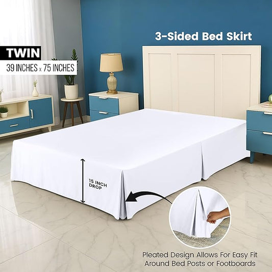 Utopia Bedding Twin Bed Skirt - Soft Quadruple Pleated Ruffle - Easy Fit with 15 Inch Tailored Drop - Hotel Quality, Shrinkage and Fade Resistant (Twin, White)