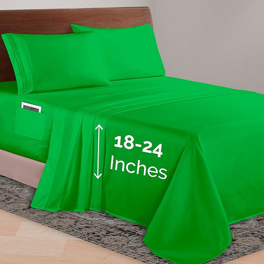 Elegant Comfort Luxurious 1500 Premium Hotel Quality Microfiber 4-Piece Sheet Set, 18-24 Inches Deep - Extra Deep Pocket Sheets - Ultra Soft 4PC Deep Pocket Sheets, King, Emerald Green