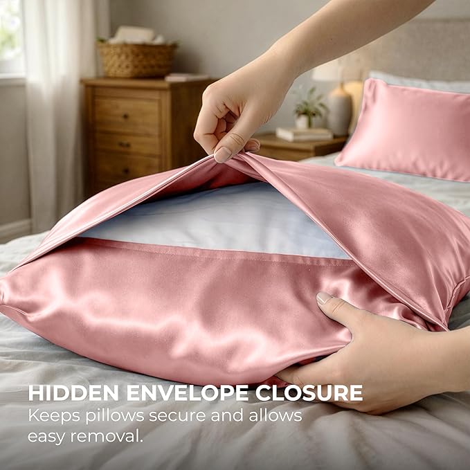 Satin Pillowcase 2 Pack - Queen Size (20"x30", Pink) - Silky Pillow Cases for Hair and Skin - Satin Pillow Covers with Envelope Closure - Extra Soft Premium Microfiber